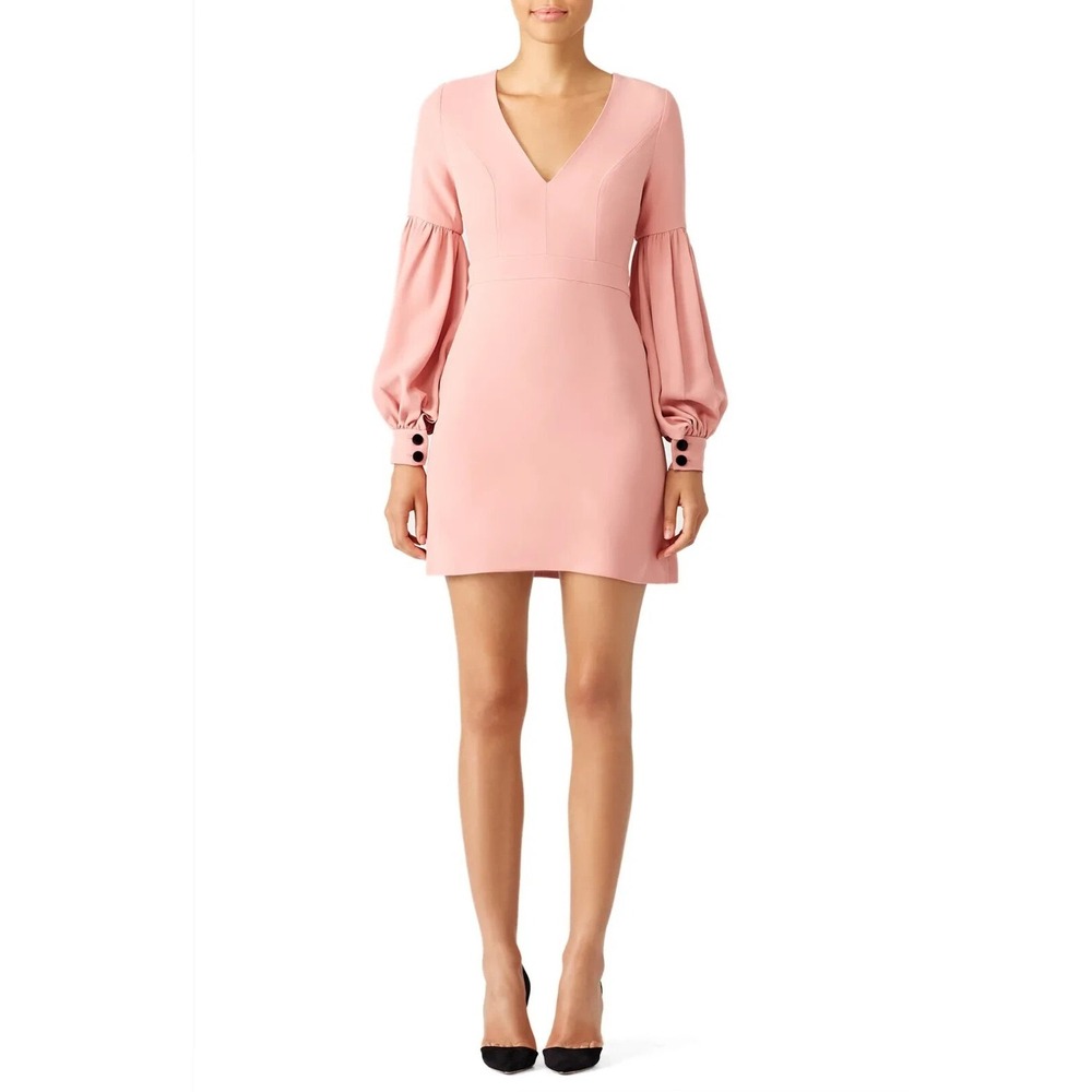 Alexis Mini Dress Designer L Coquette Pink Romantic Bishop Sleeve VNeck Cocktail